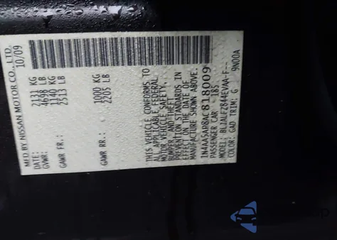 2010 Nissan Maxima 3.5 Sv from USA, damaged, VIN 1N4AA5AP8AC818009